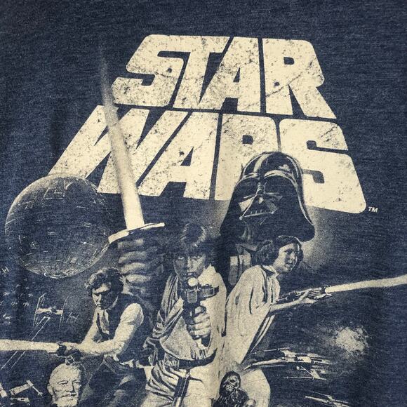 3/$15 🌻 Star Wars Mens Short Sleeve Blue Heathered Graphic Shirt Medium - Picture 4 of 7